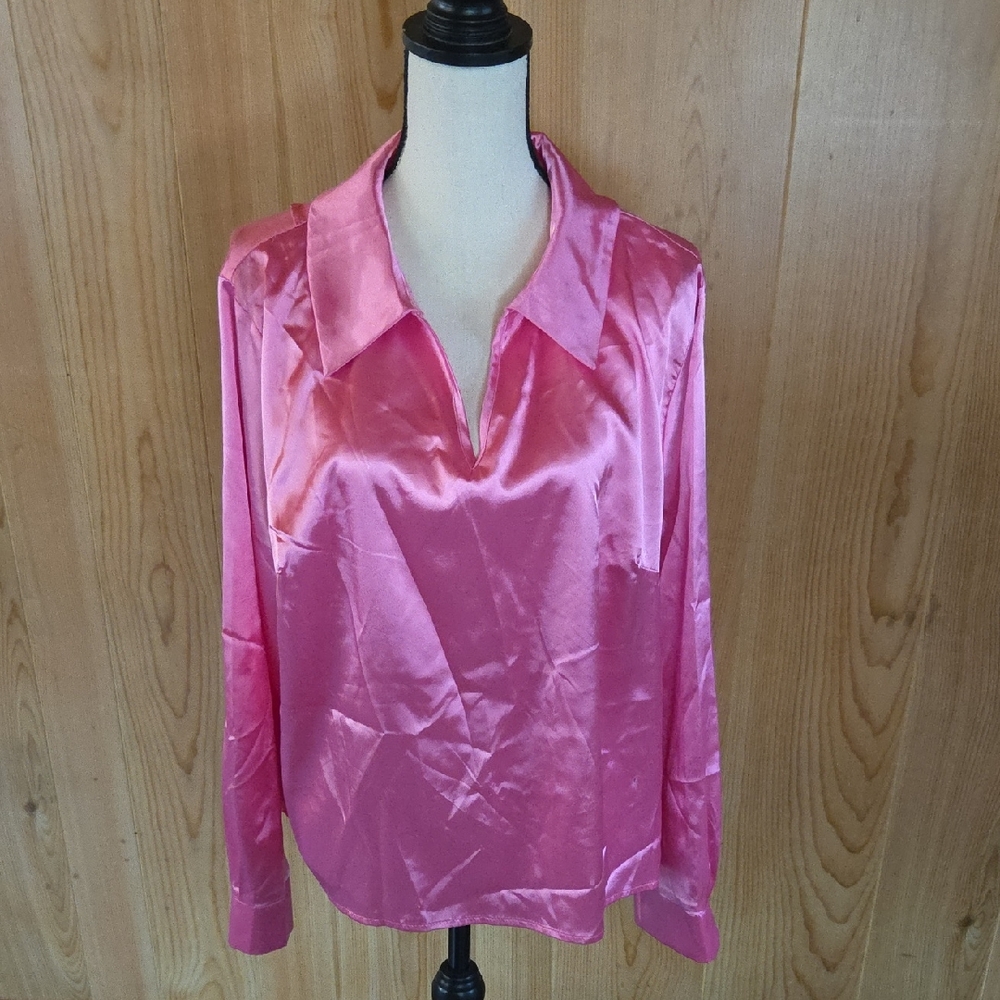 SHEIN Lustrous Pink Satin Blouse
